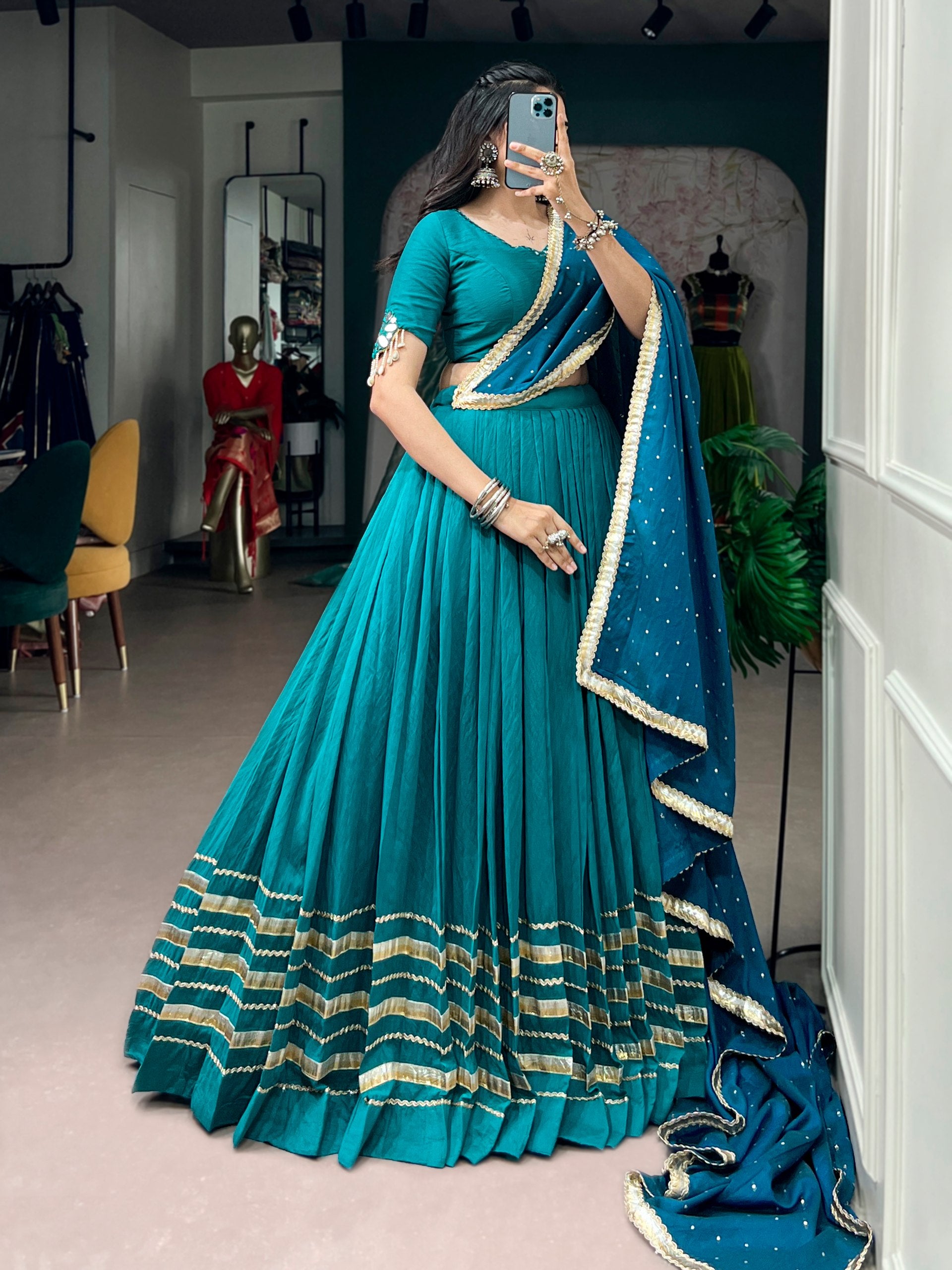 Womenline Teal Elegance Navratri Lehenga with Designer Dupatta