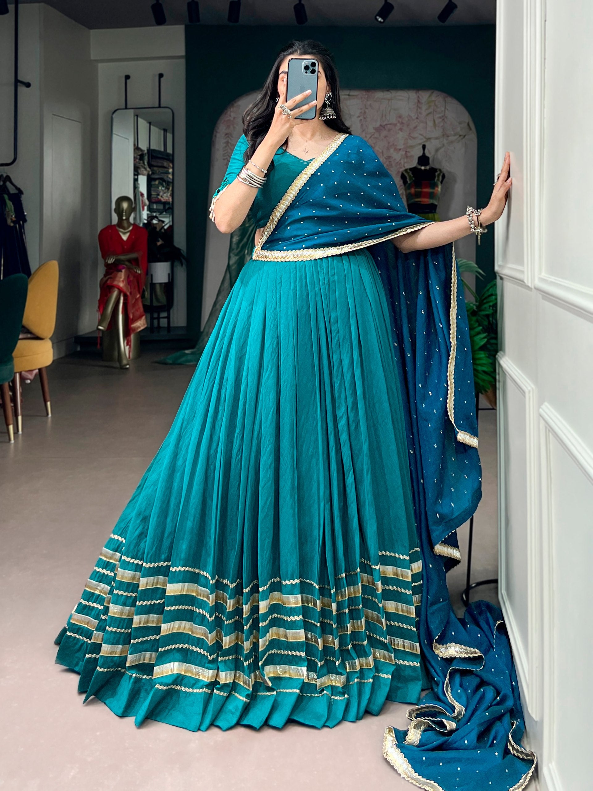 Womenline Teal Elegance Navratri Lehenga with Designer Dupatta