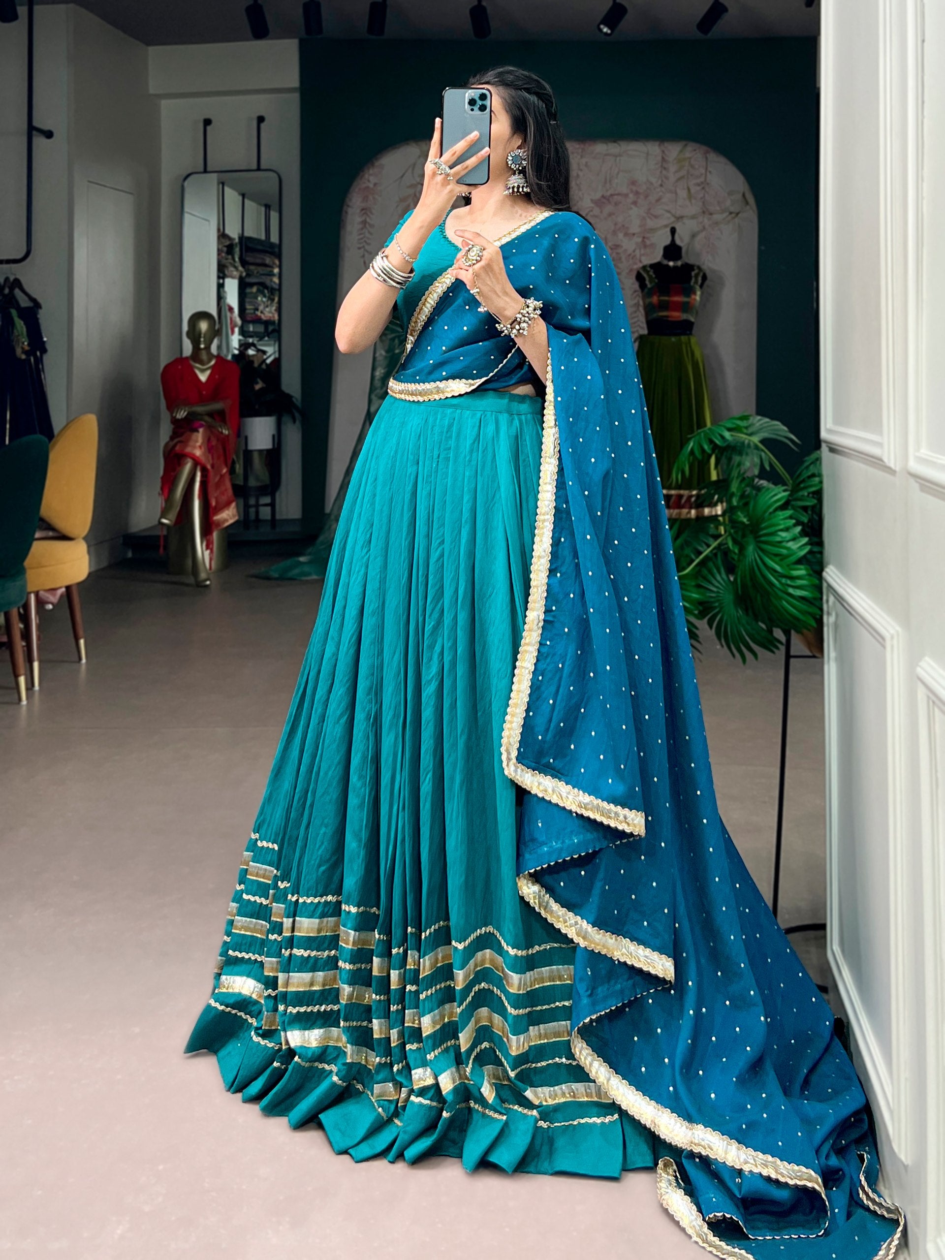 Womenline Teal Elegance Navratri Lehenga with Designer Dupatta