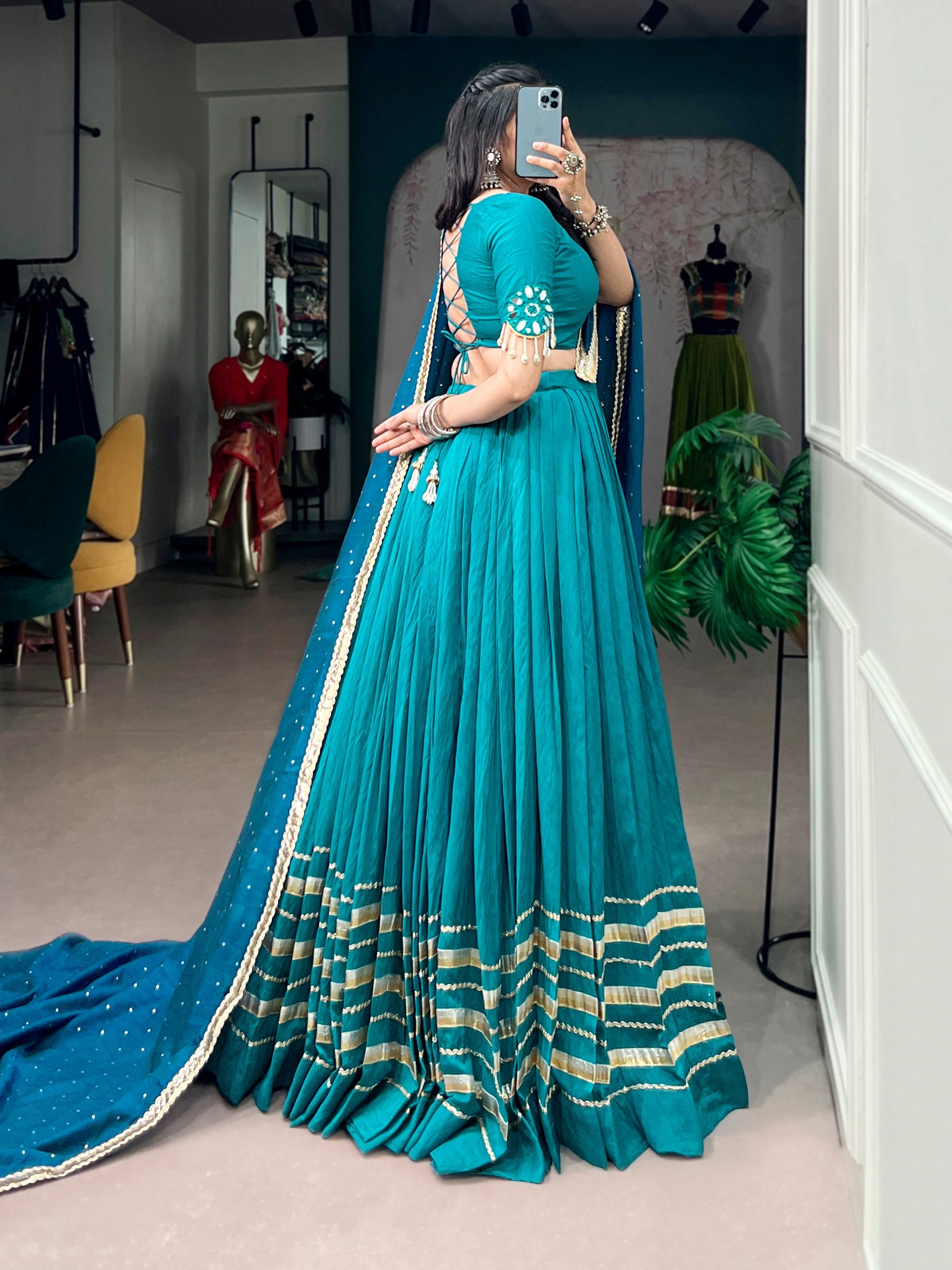 Womenline Teal Elegance Navratri Lehenga with Designer Dupatta