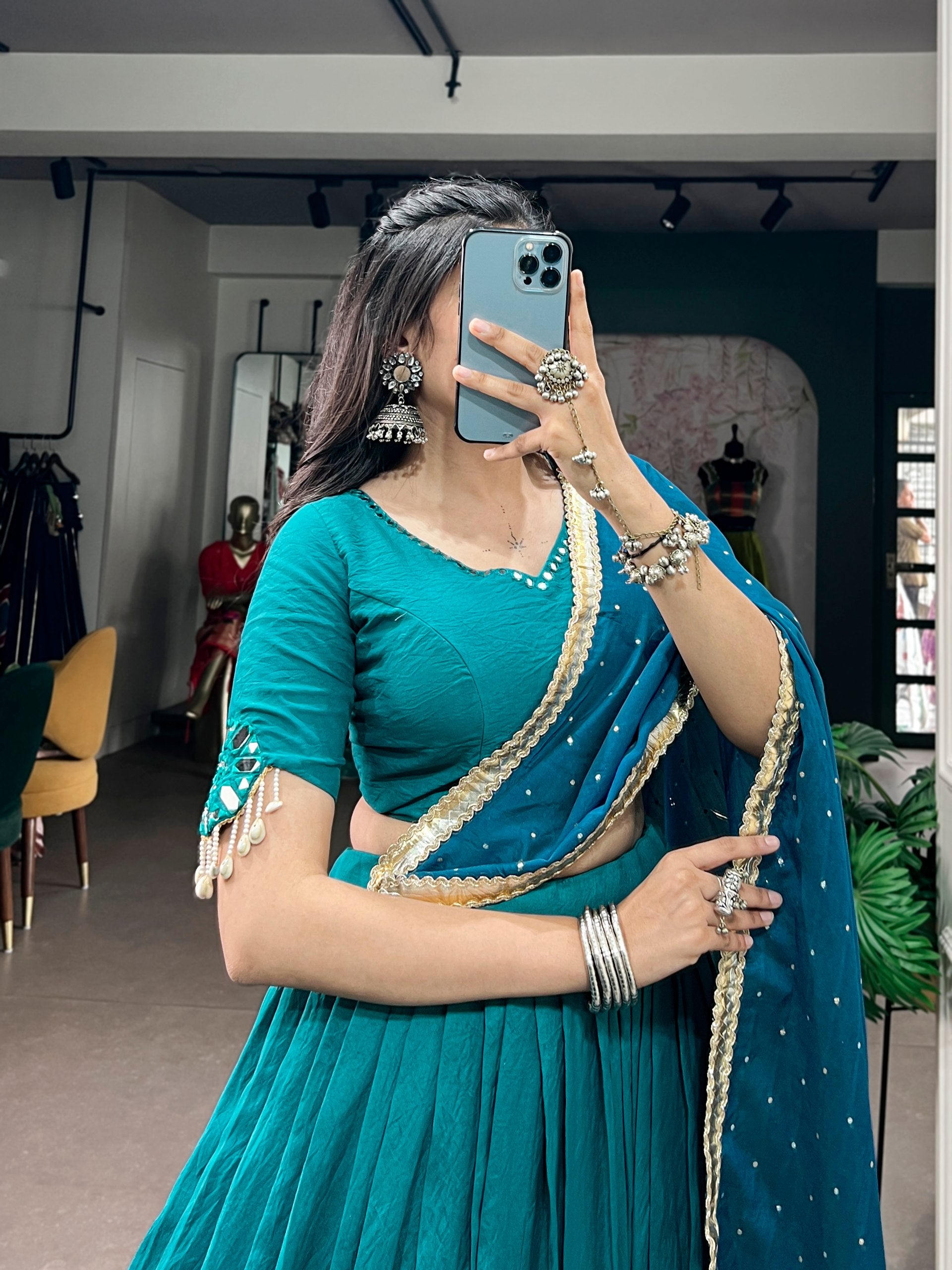 Womenline Teal Elegance Navratri Lehenga with Designer Dupatta