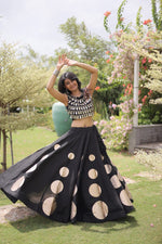 Womenline Black Mirror Work Navratri Lehenga Choli with Statement Circular Skirt
