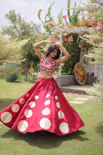 Womenline Ruby Red Mirror Work Navratri Lehenga Choli with Statement Circular Skirt