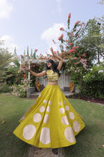 Womenline Sunflower Yellow Mirror Work Navratri Lehenga Choli with Statement Circular Skirt