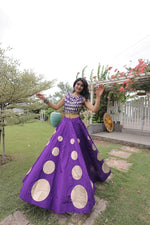 Womenline Royal Purple Mirror Work Navratri Lehenga Choli with Statement Circular Skirt