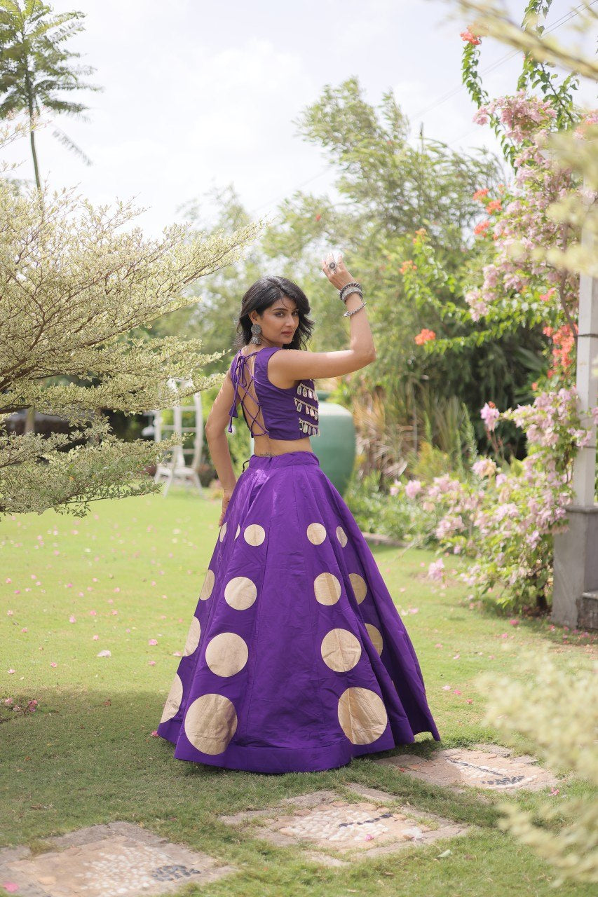 Womenline Royal Purple Mirror Work Navratri Lehenga Choli with Statement Circular Skirt