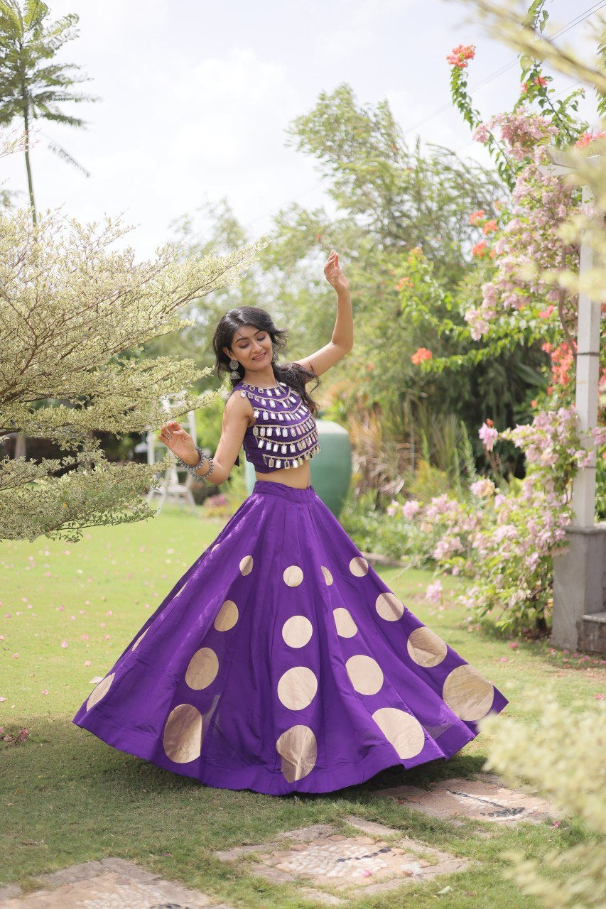 Womenline Royal Purple Mirror Work Navratri Lehenga Choli with Statement Circular Skirt
