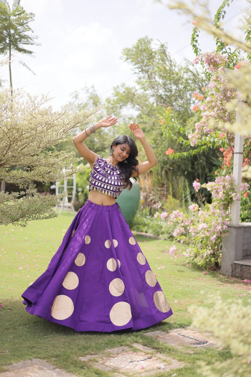Womenline Royal Purple Mirror Work Navratri Lehenga Choli with Statement Circular Skirt