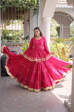 Womenline Rani Pink Tiered Navratri Lehenga Choli with Golden Border