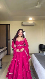 Womenline Hot Pink Embroidered Anarkali Gown with Dupatta