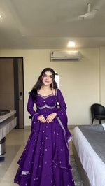 Womenline Royal Purple Embroidered Anarkali Gown with Dupatta