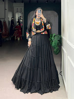Womenline Black Navratri Lehenga Choli with Kutchi Mirror Work Jacket