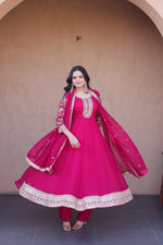 Womenline Rani Pink Embroidered Gown with Dupatta