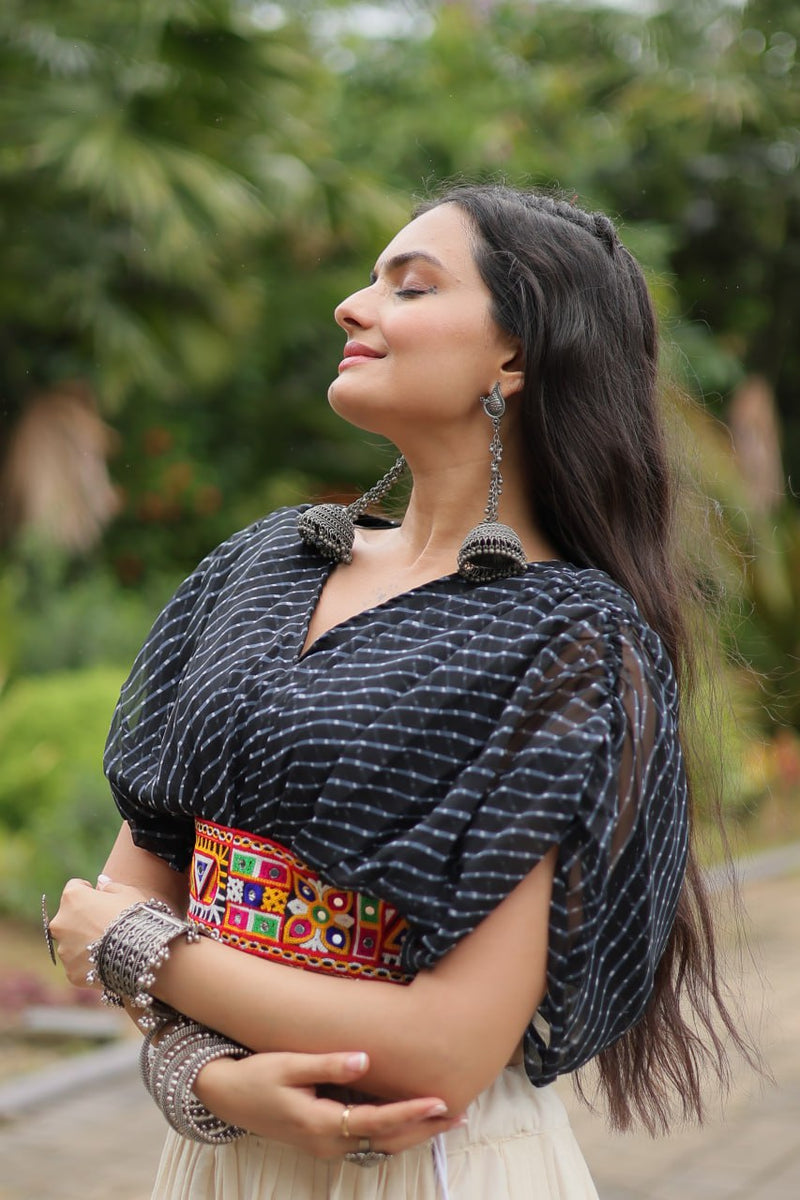Womenline White Color Kora Cotton Lehenga With Black Choli