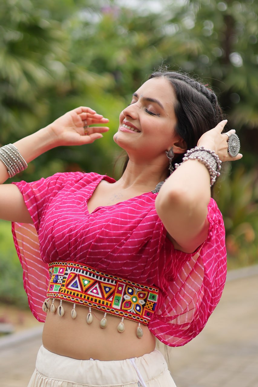 Womenline White Color Kora Cotton Lehenga With Pink Choli