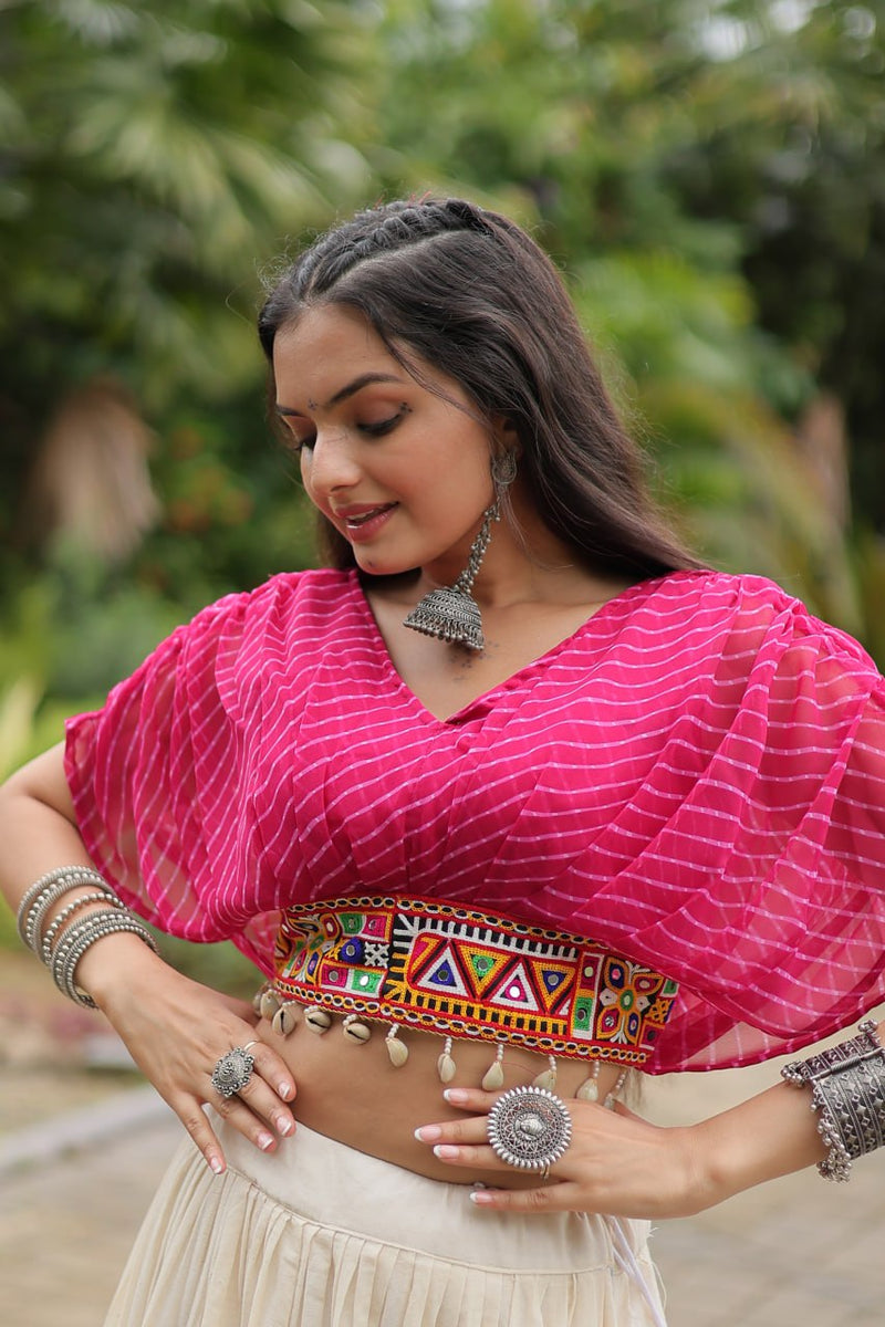 Womenline White Color Kora Cotton Lehenga With Pink Choli