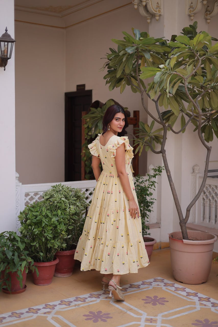 Womenline Pastel Yellow Color Floral Printed Designer tunic