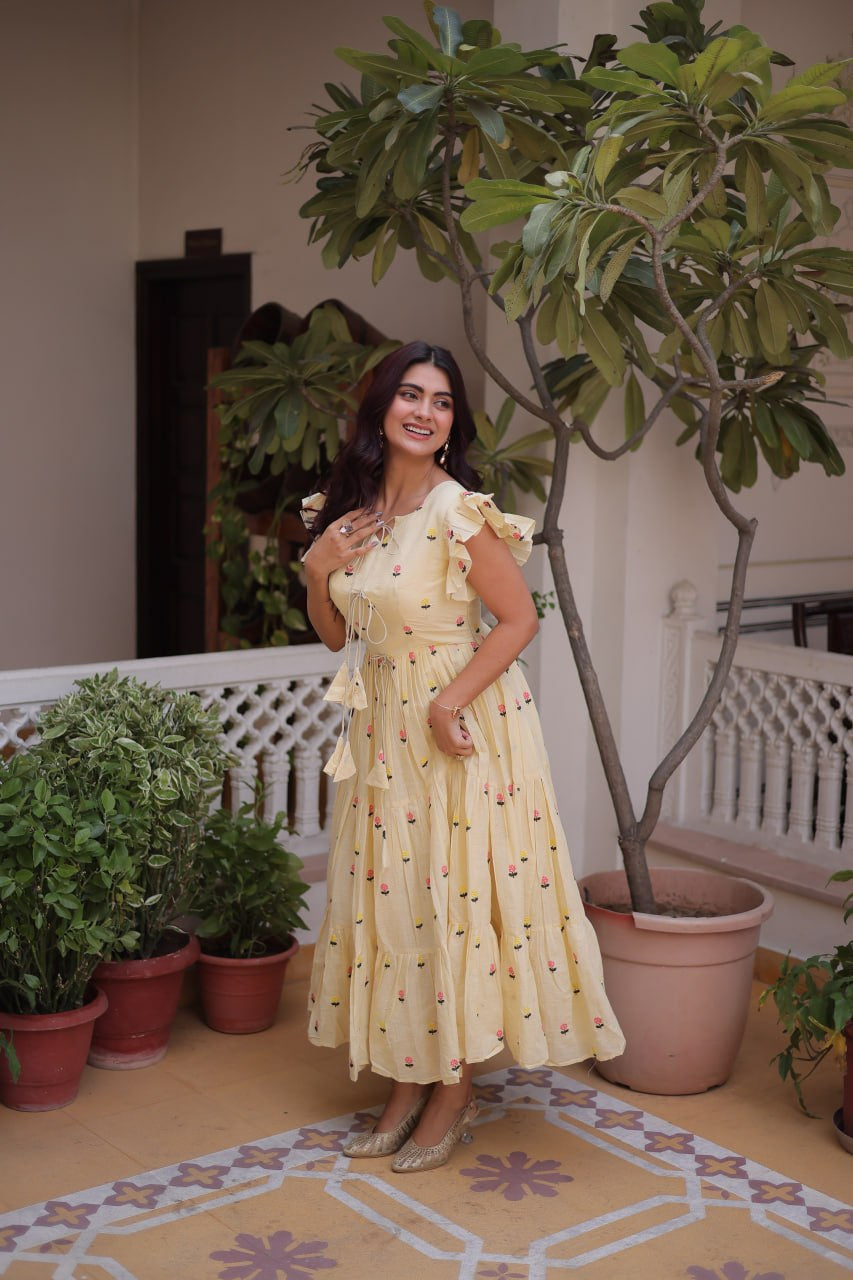 Womenline Pastel Yellow Color Floral Printed Designer tunic