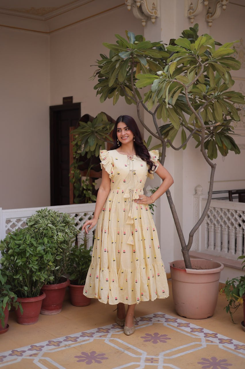 Womenline Pastel Yellow Color Floral Printed Designer tunic