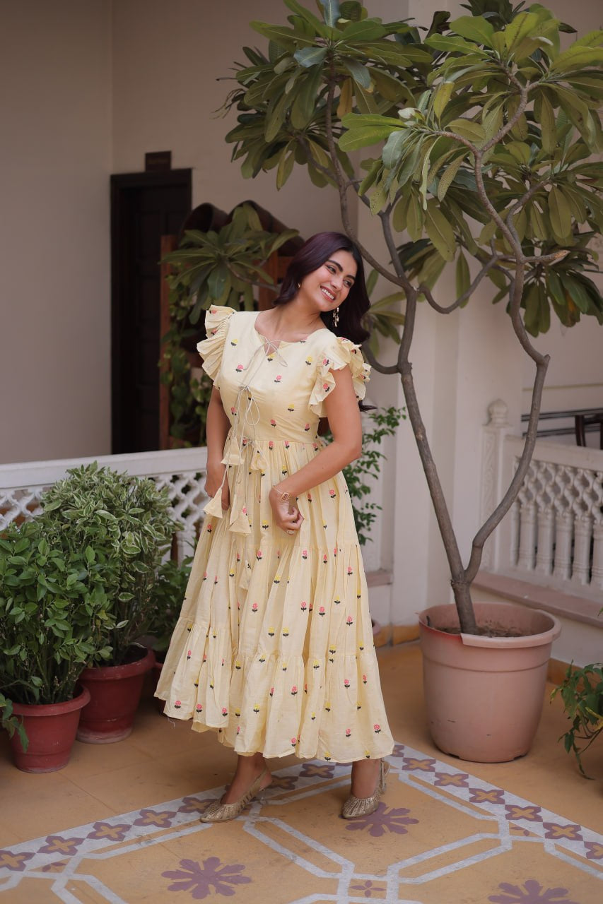 Womenline Pastel Yellow Color Floral Printed Designer tunic