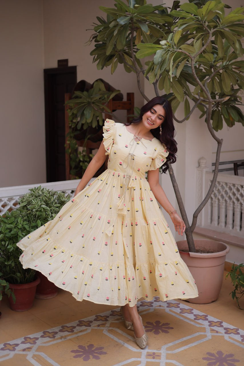 Womenline Pastel Yellow Color Floral Printed Designer tunic