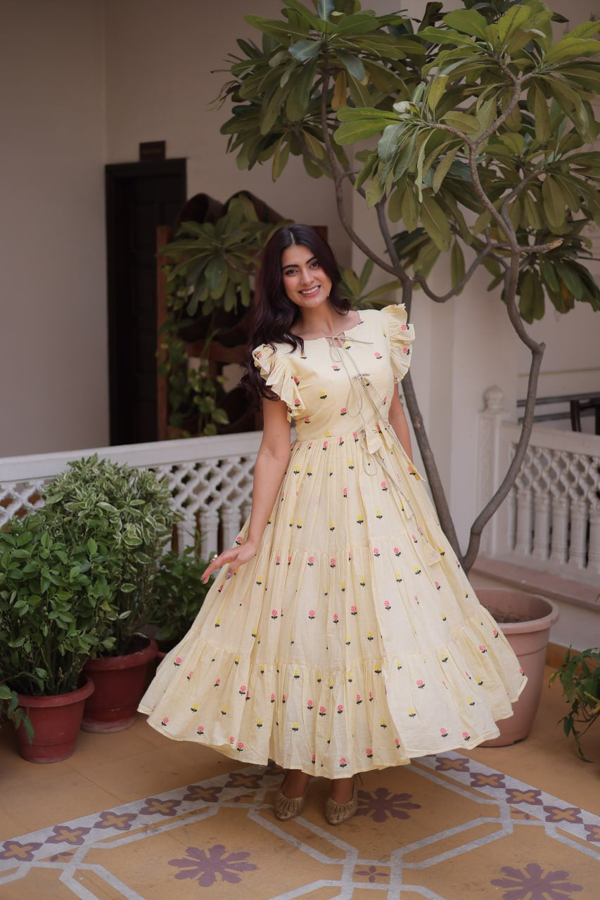 Womenline Pastel Yellow Color Floral Printed Designer tunic
