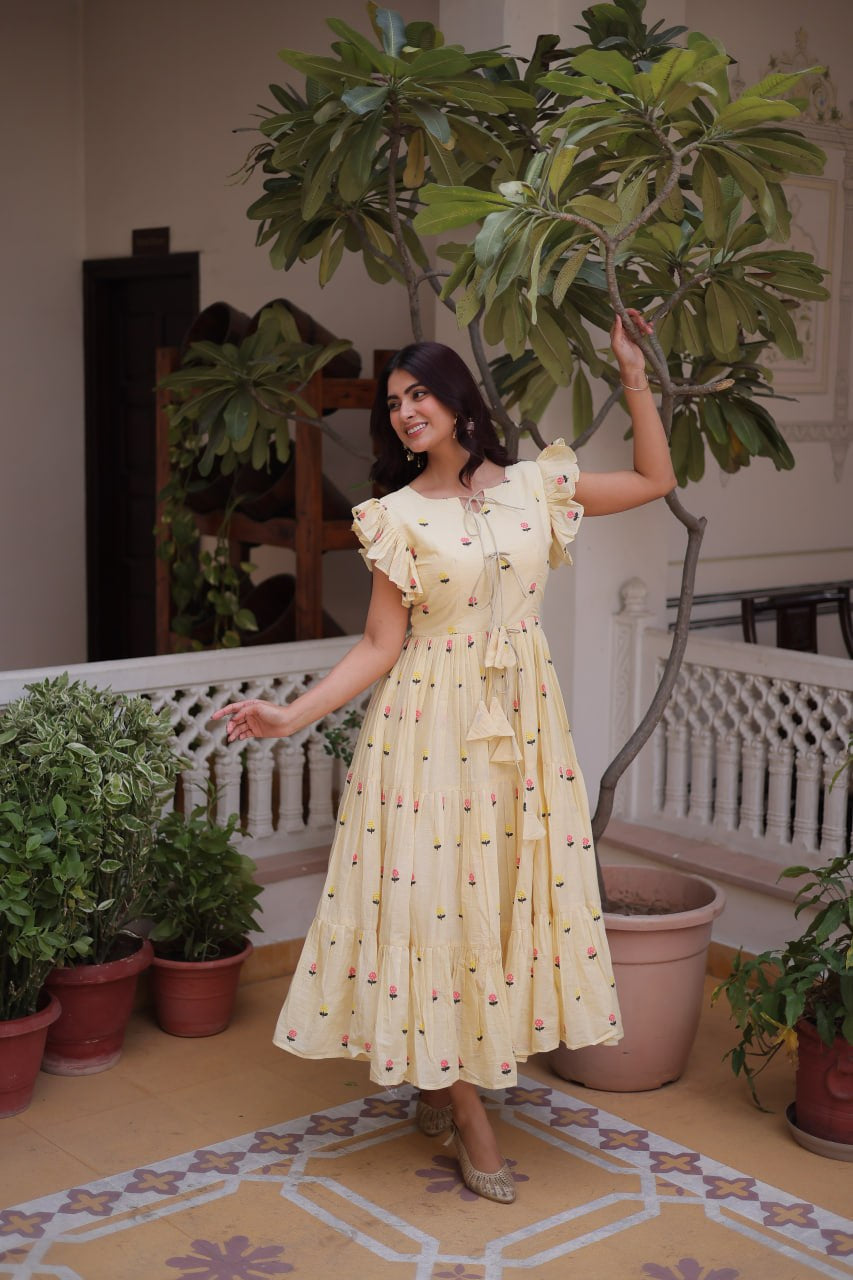 Womenline Pastel Yellow Color Floral Printed Designer tunic