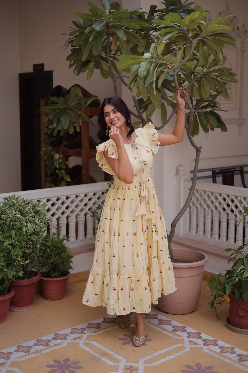 Womenline Pastel Yellow Color Floral Printed Designer tunic