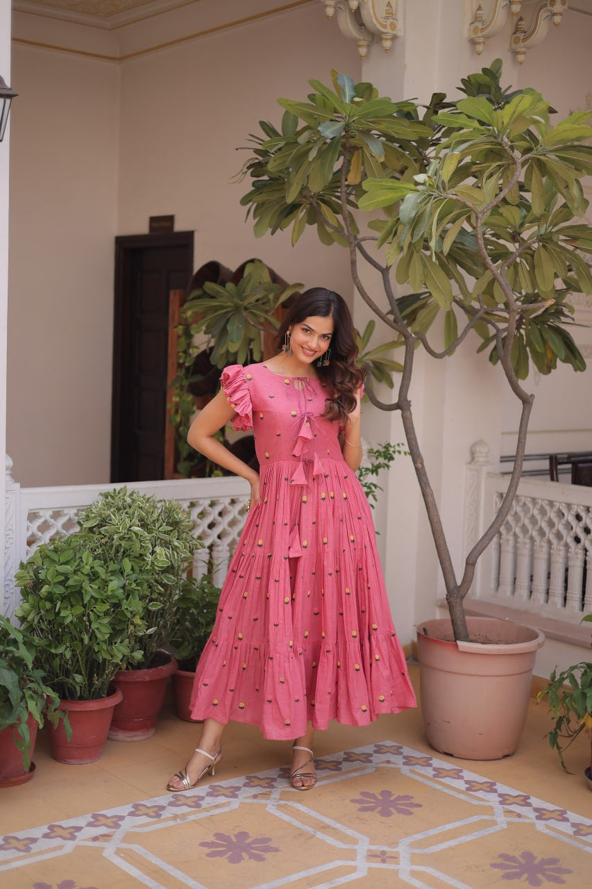Womenline Pink Color Floral Printed Designer Tunic