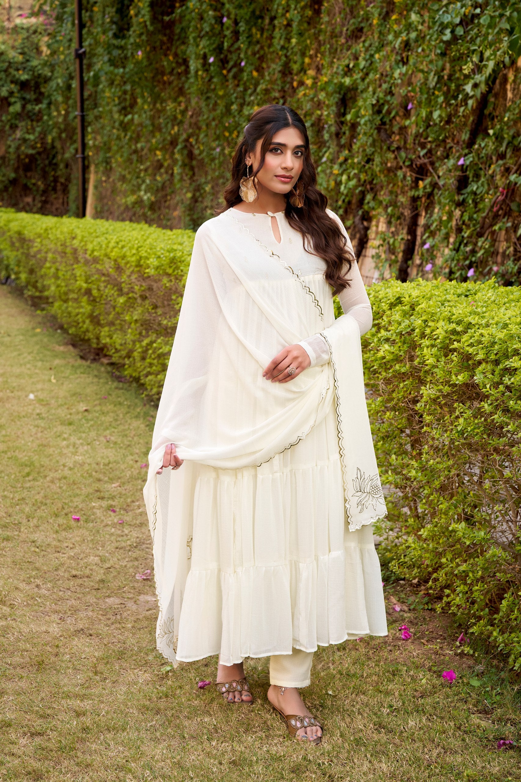 Womenline Off-White Color Marble Three Piece Anarkali Suit