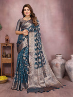 Womenline Teal Blue Color Soft Organza Silk Banarasi Saree