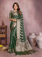 Womenline Emerald Green Color Soft Organza Silk Banarasi Saree