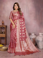 Womenline Rose Gold Color Soft Organza Silk Banarasi Saree
