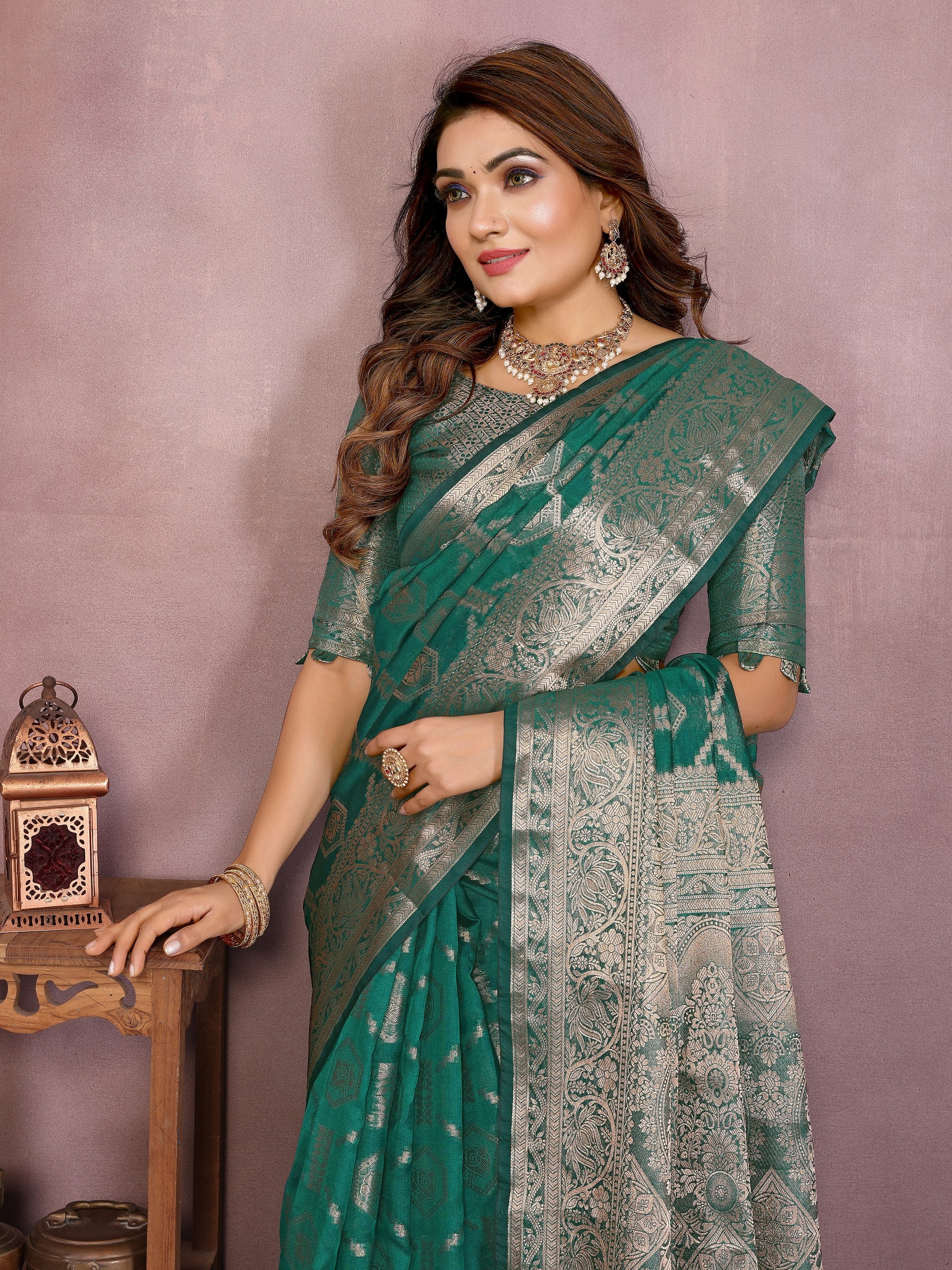 Womenline Regal Sea Green Color Soft Organza Banarasi Saree