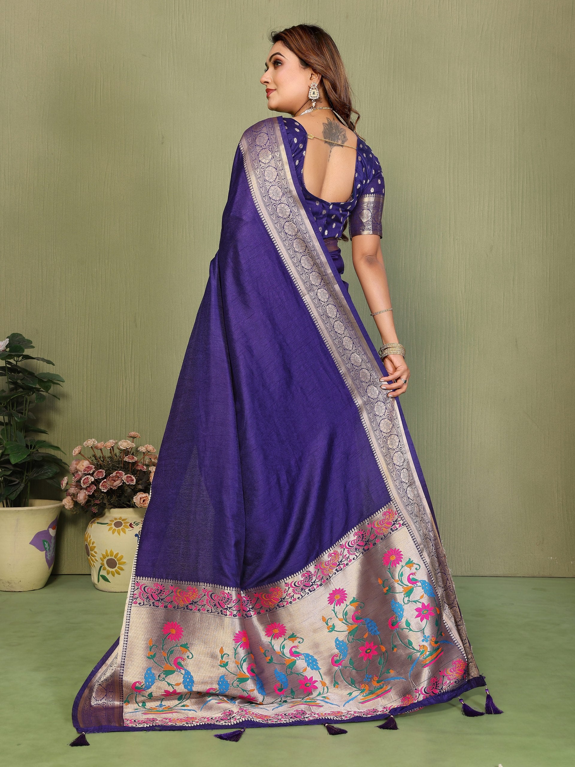 Womenline Royal Violet Color Woven Paithani Saree