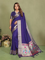 Womenline Royal Violet Color Woven Paithani Saree