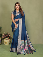 Womenline Navy Blue Color Paithani Silk Saree