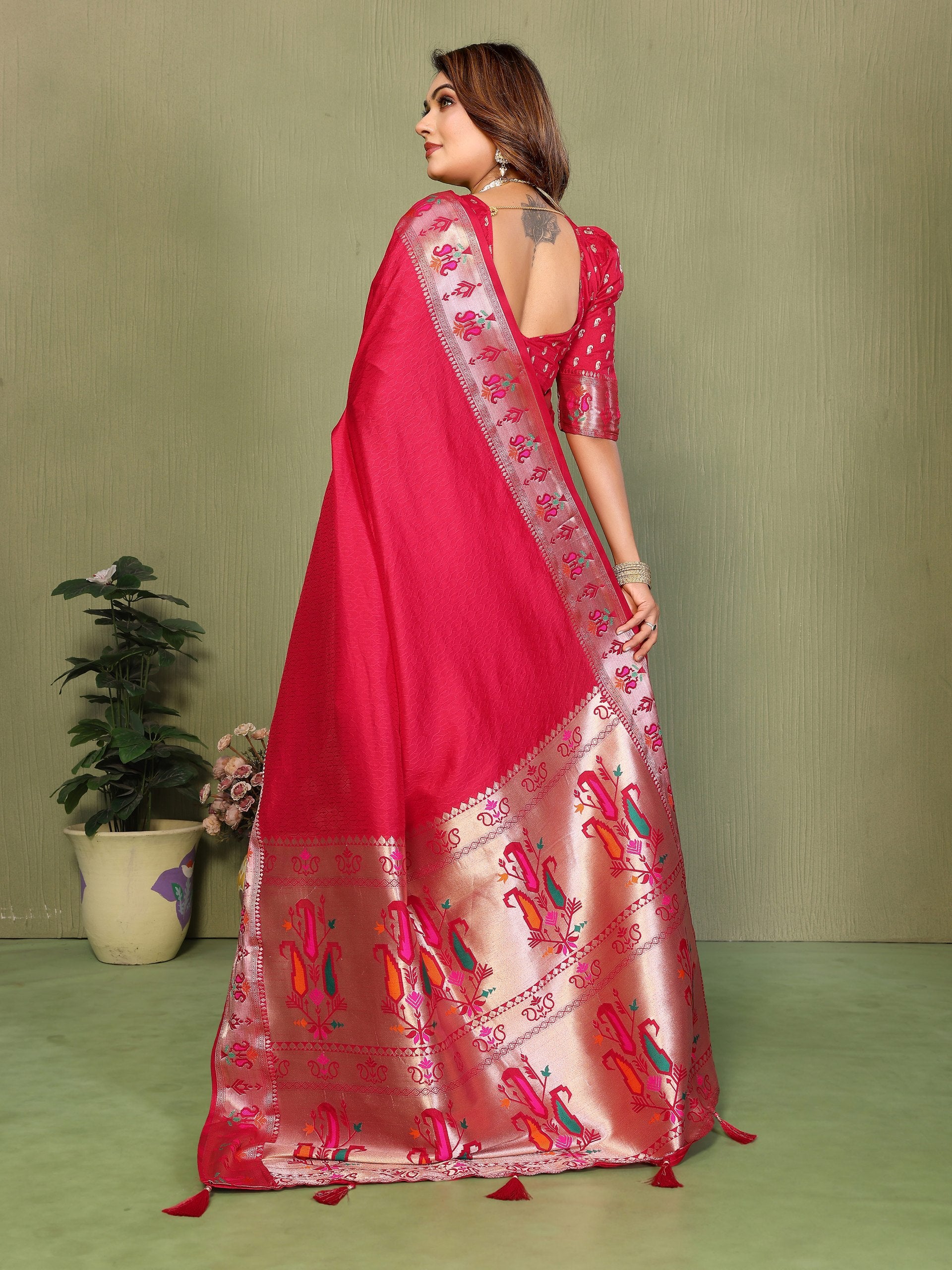 Womenline Rani Pink Color Paithani Silk Saree