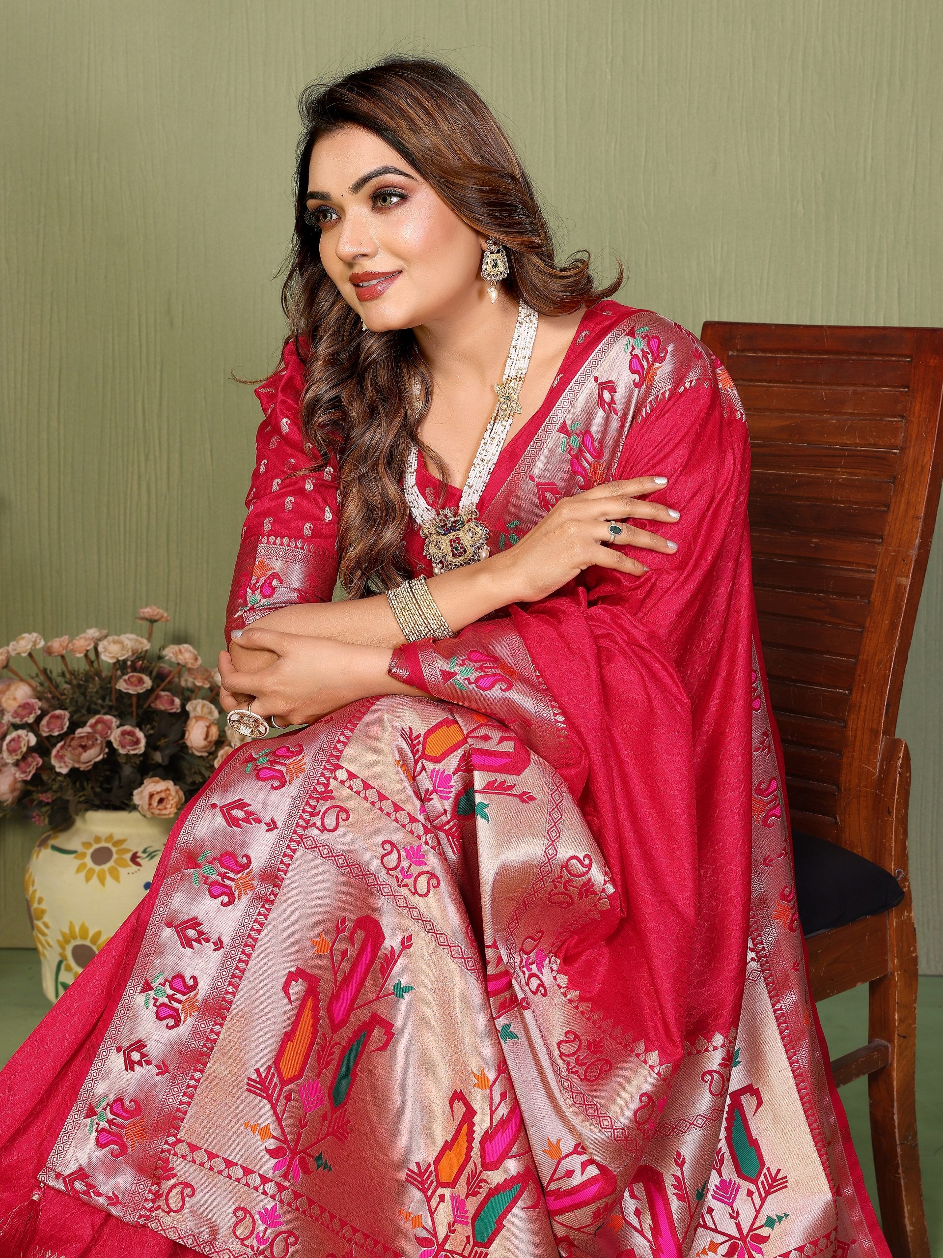Womenline Rani Pink Color Paithani Silk Saree