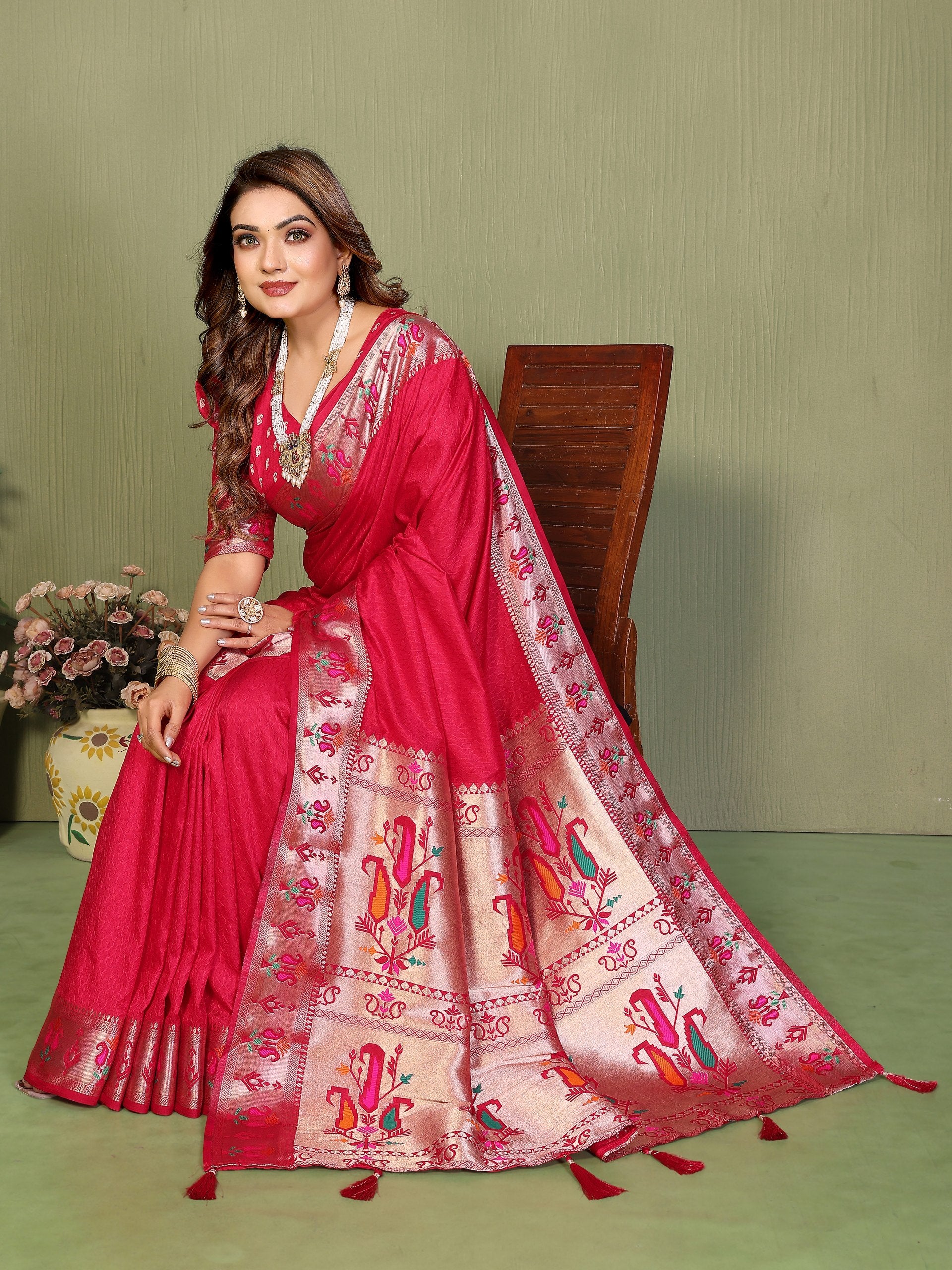 Womenline Rani Pink Color Paithani Silk Saree