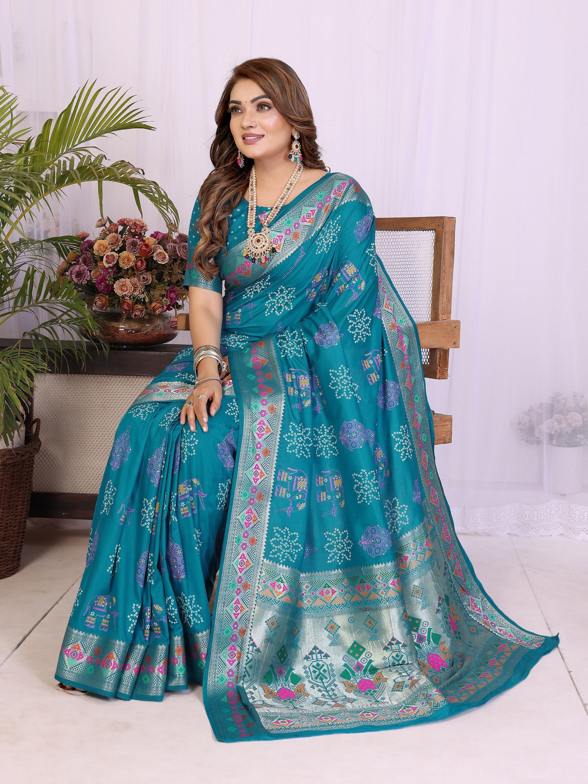 Womenline Bandhej Khadi Print Saree With Allover Zari Weaving Border Design