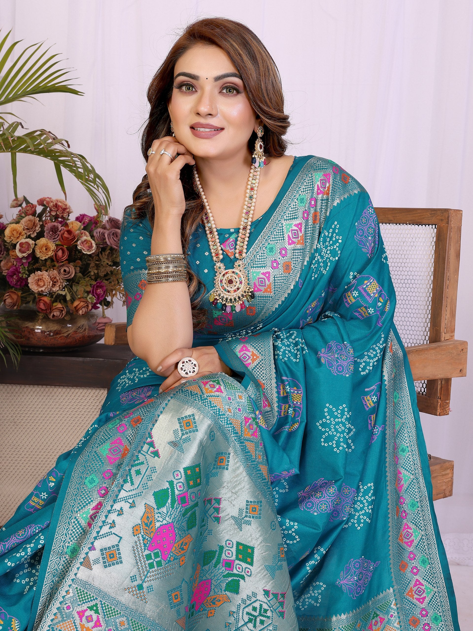 Womenline Bandhej Khadi Print Saree With Allover Zari Weaving Border Design