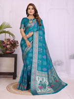 Womenline Bandhej Khadi Print Saree With Allover Zari Weaving Border Design