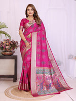 Womenline Bandhej Khadi Print Saree With Allover Zari Weaving Border Design