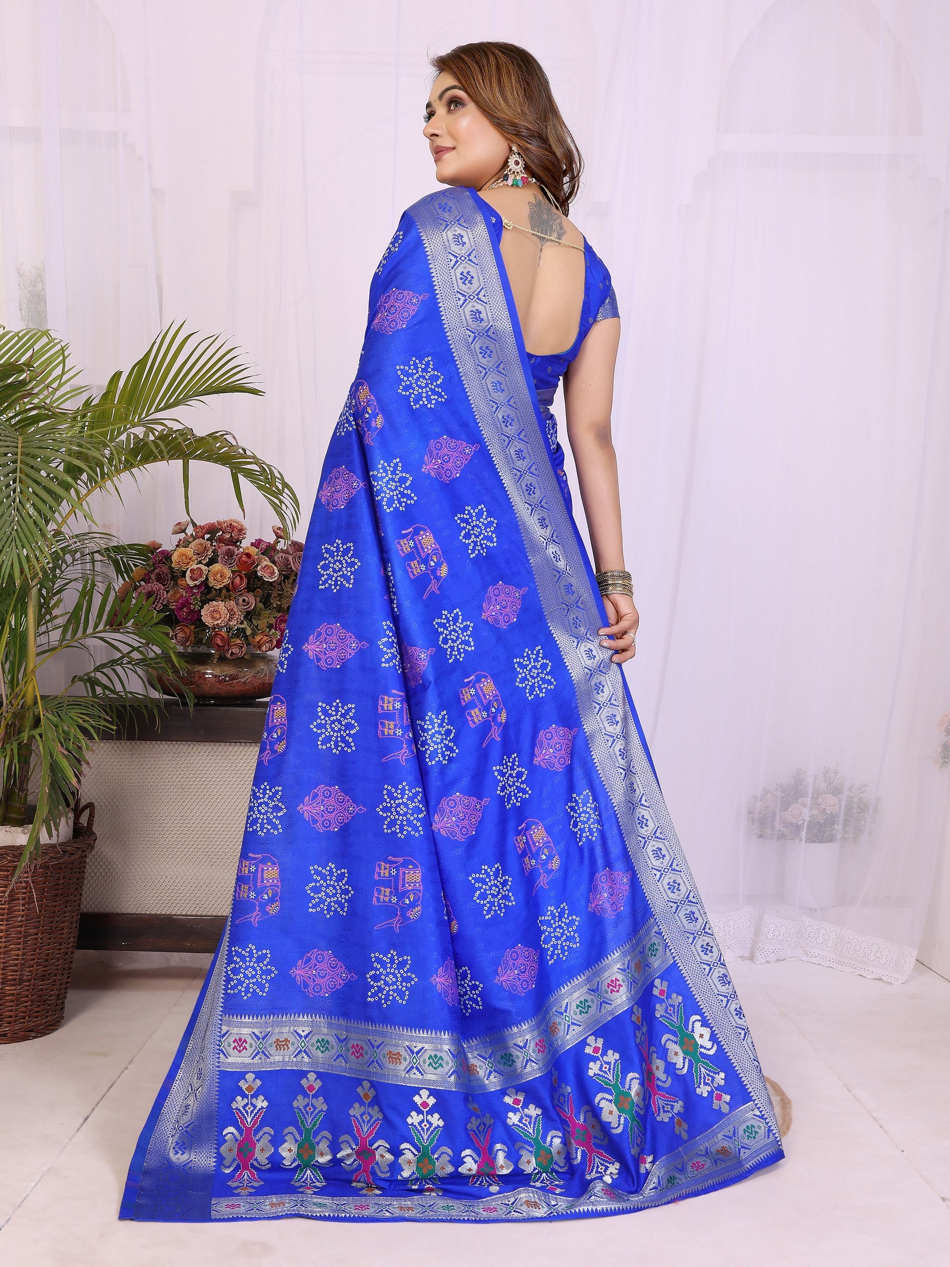 Womenline Bandhej Khadi Print Saree With Allover Zari Weaving Border Design