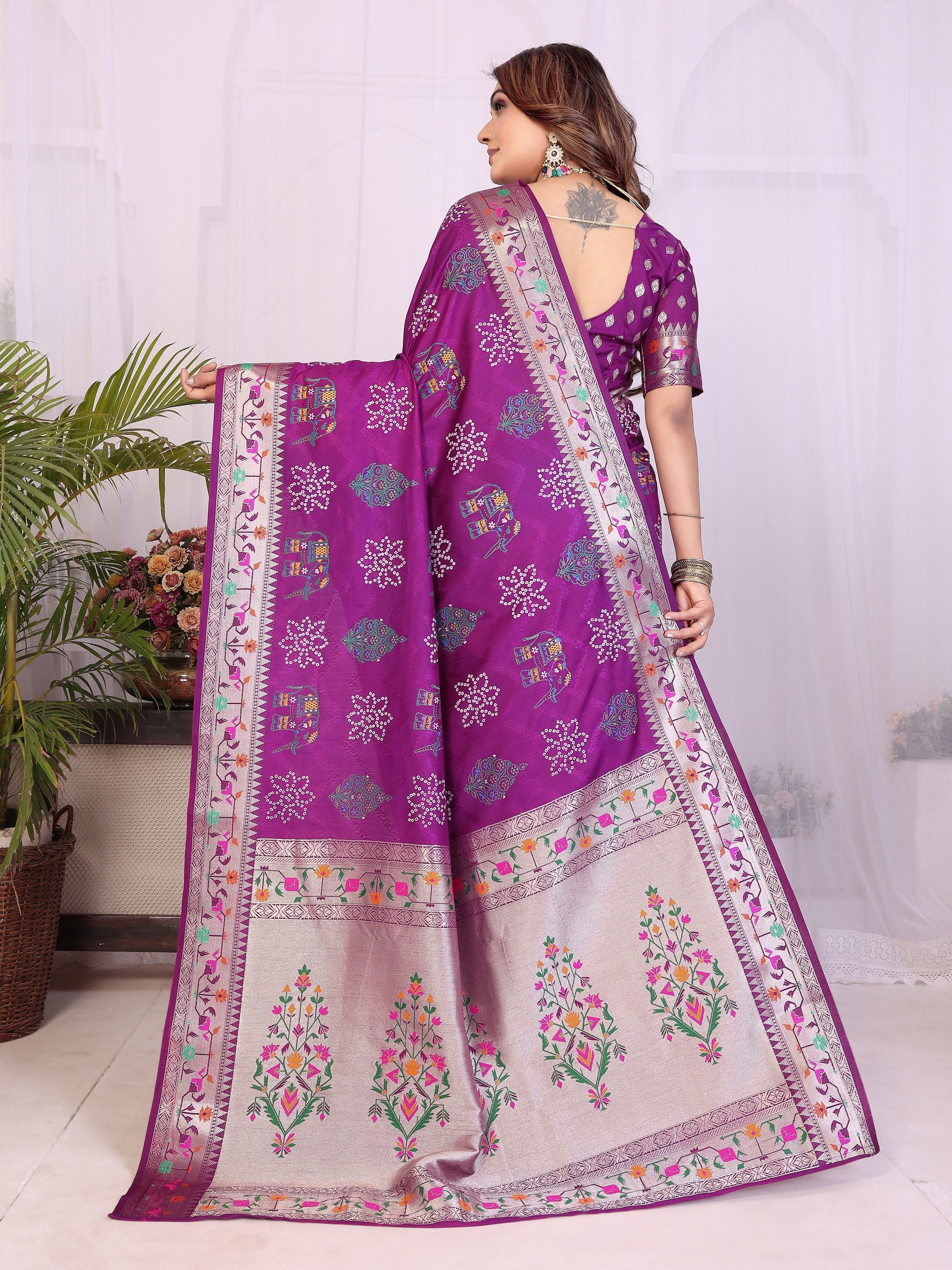 Womenline Bandhej Khadi Print Saree With Allover Zari Weaving Border Design