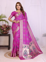 Womenline Bandhej Khadi Print Saree With Allover Zari Weaving Border Design