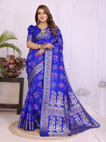 Womenline Bandhej Khadi Print Saree With Allover Zari Weaving Border Design
