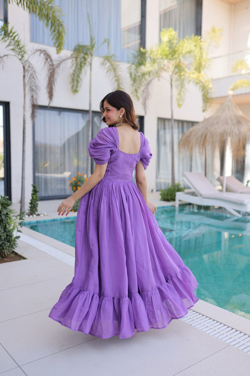 Womenline Lavender Purple Embroidered Flared Designer Gown