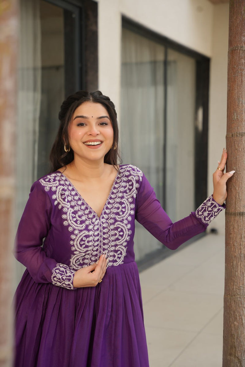 Womenline Purple Color Star Georgette Gown